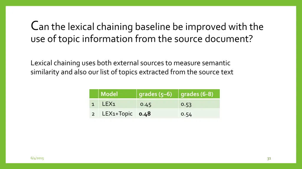 c an the lexical chaining baseline be improved