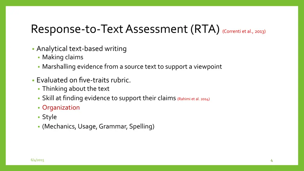 response to text assessment rta correnti