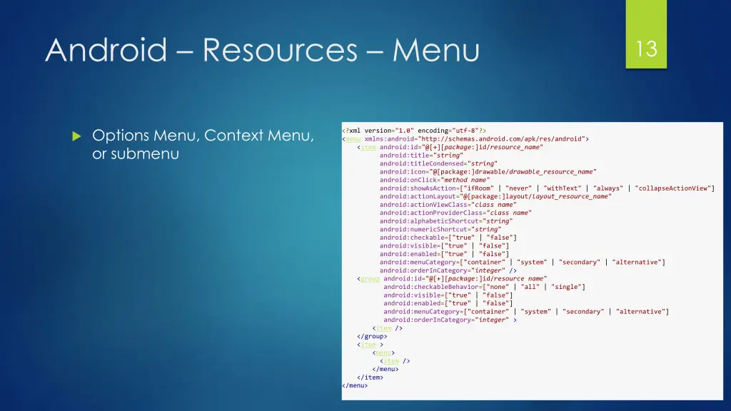 android resources menu
