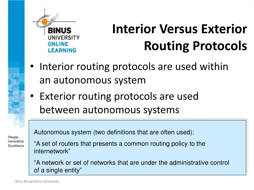 interior versus exterior routing protocols