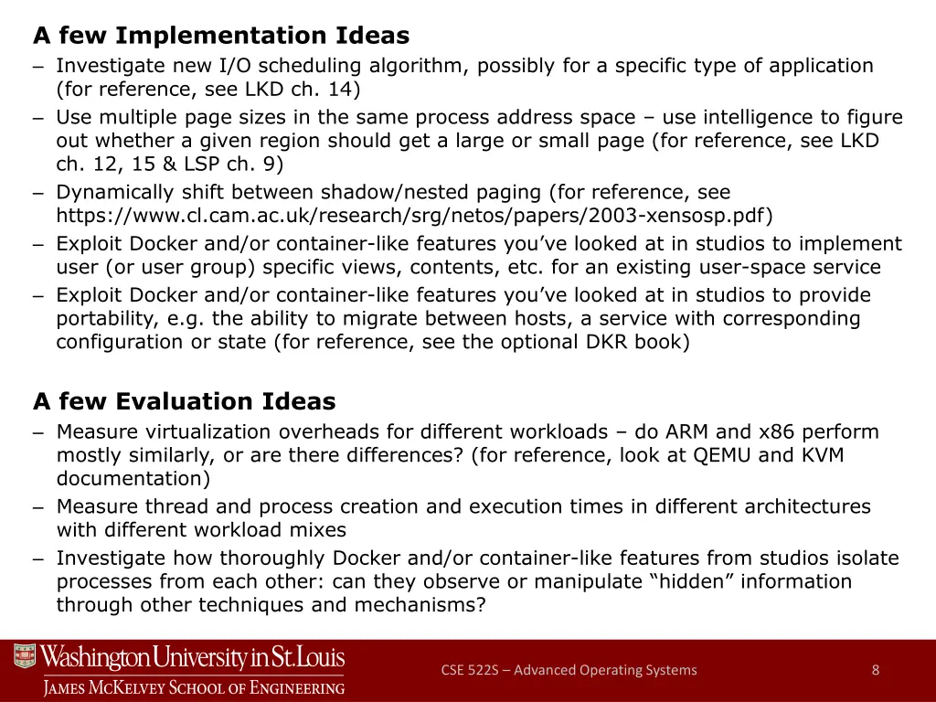 a few implementation ideas investigate