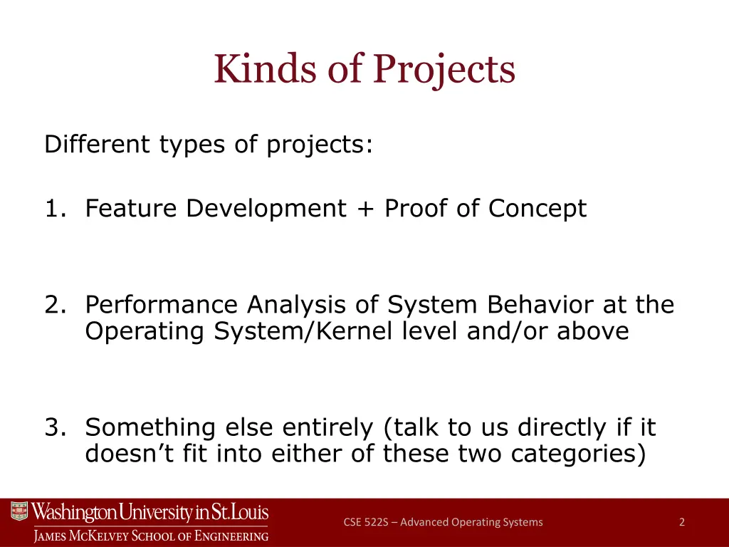 kinds of projects