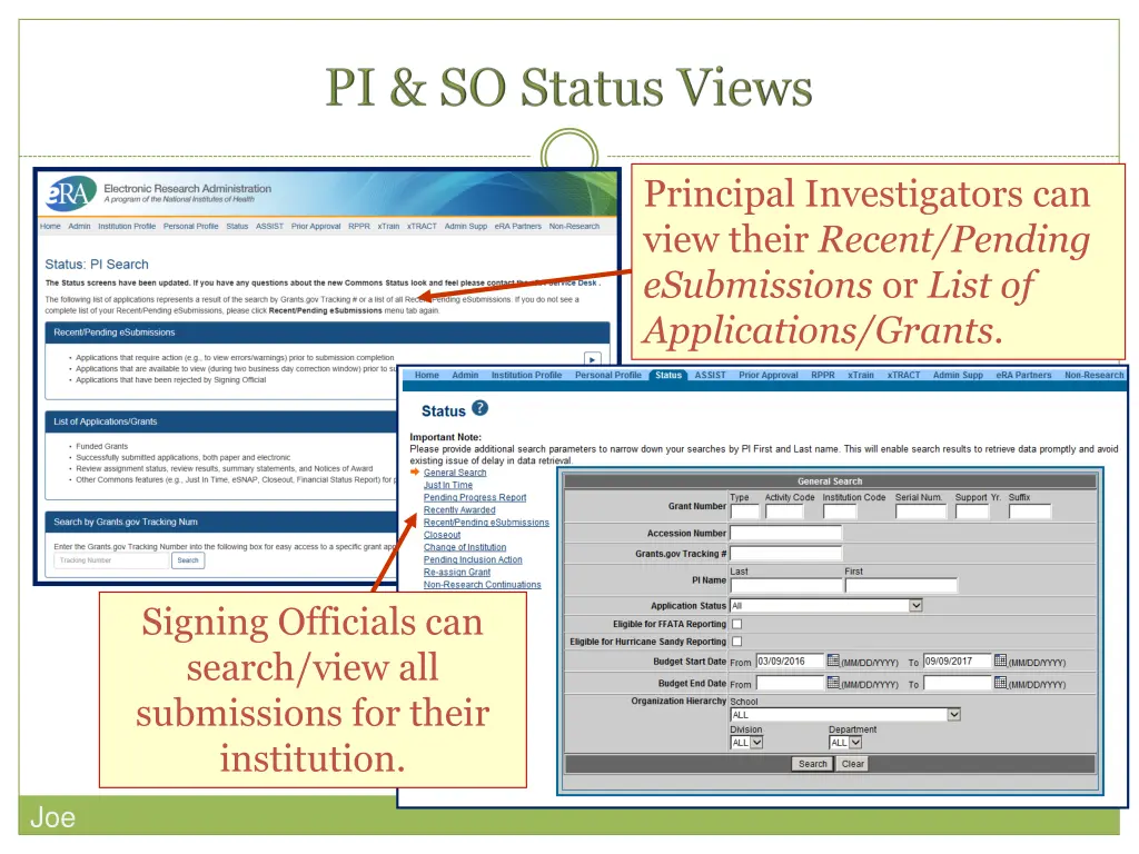 principal investigators can view their recent