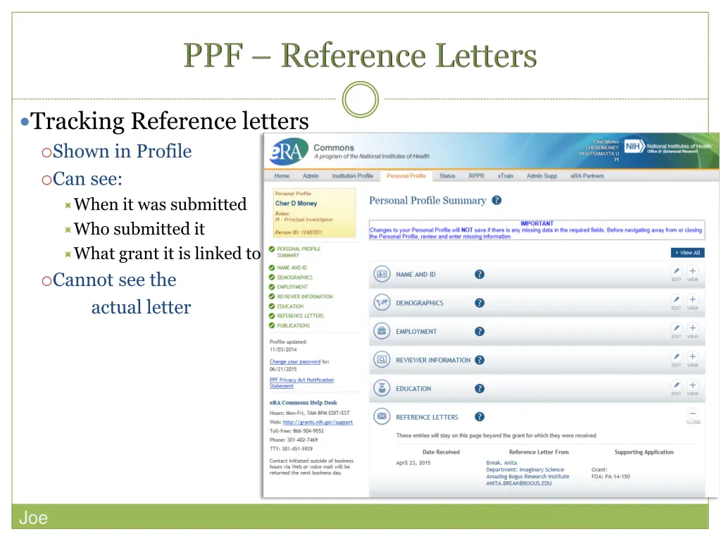 tracking reference letters shown in profile