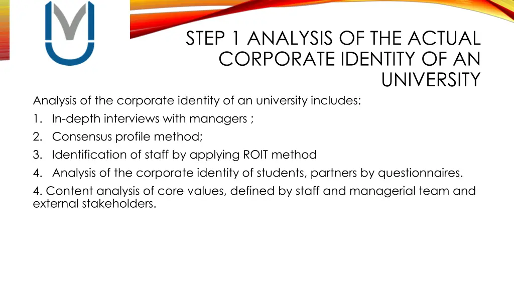 step 1 analysis of the actual corporate identity
