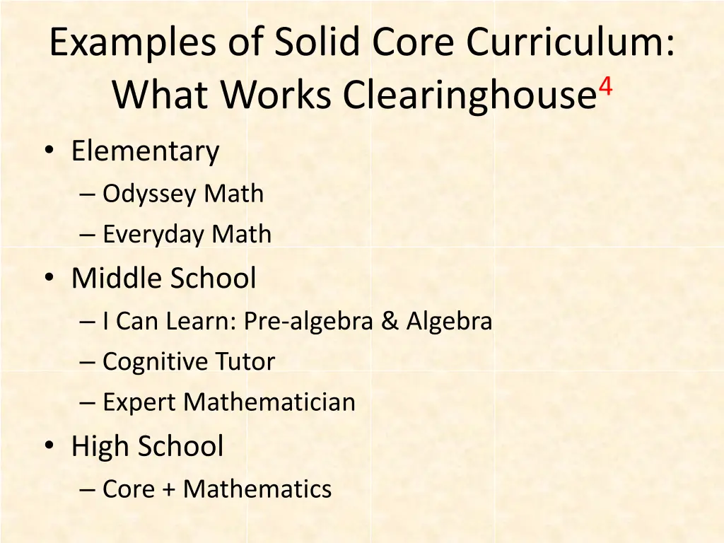 examples of solid core curriculum what works