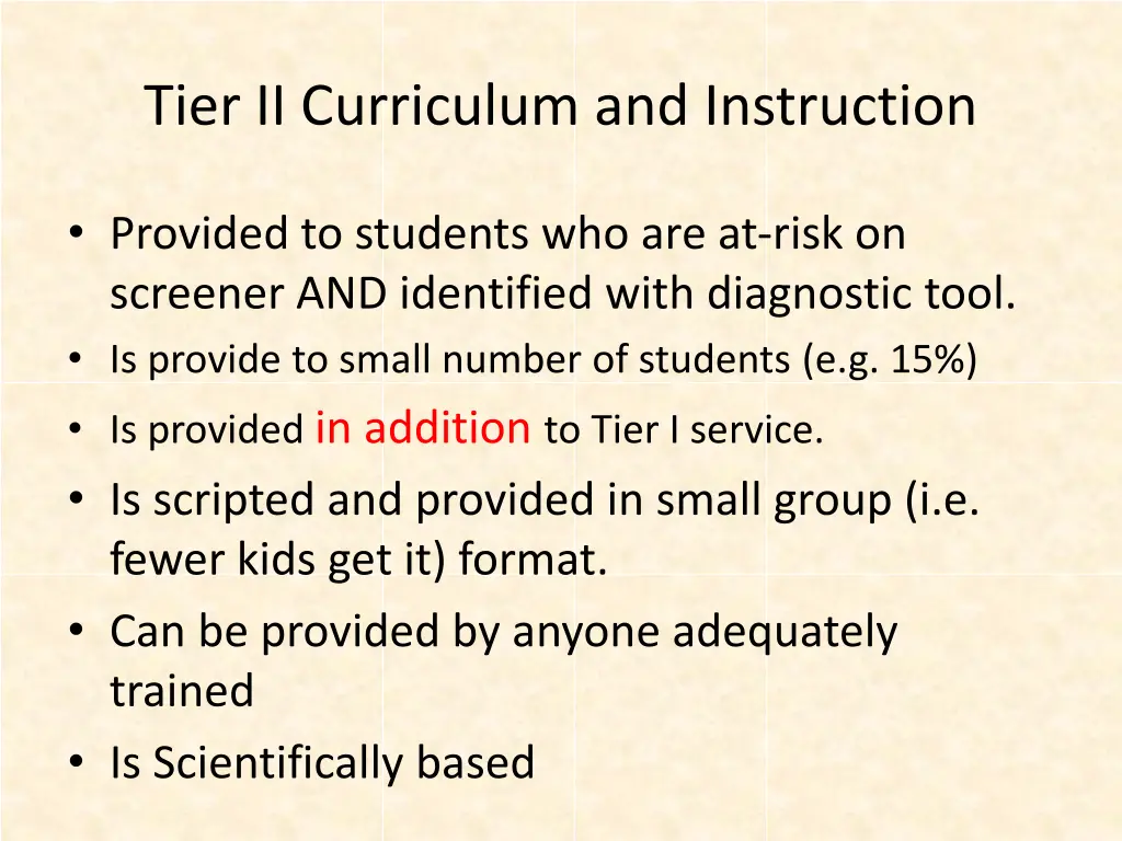 tier ii curriculum and instruction