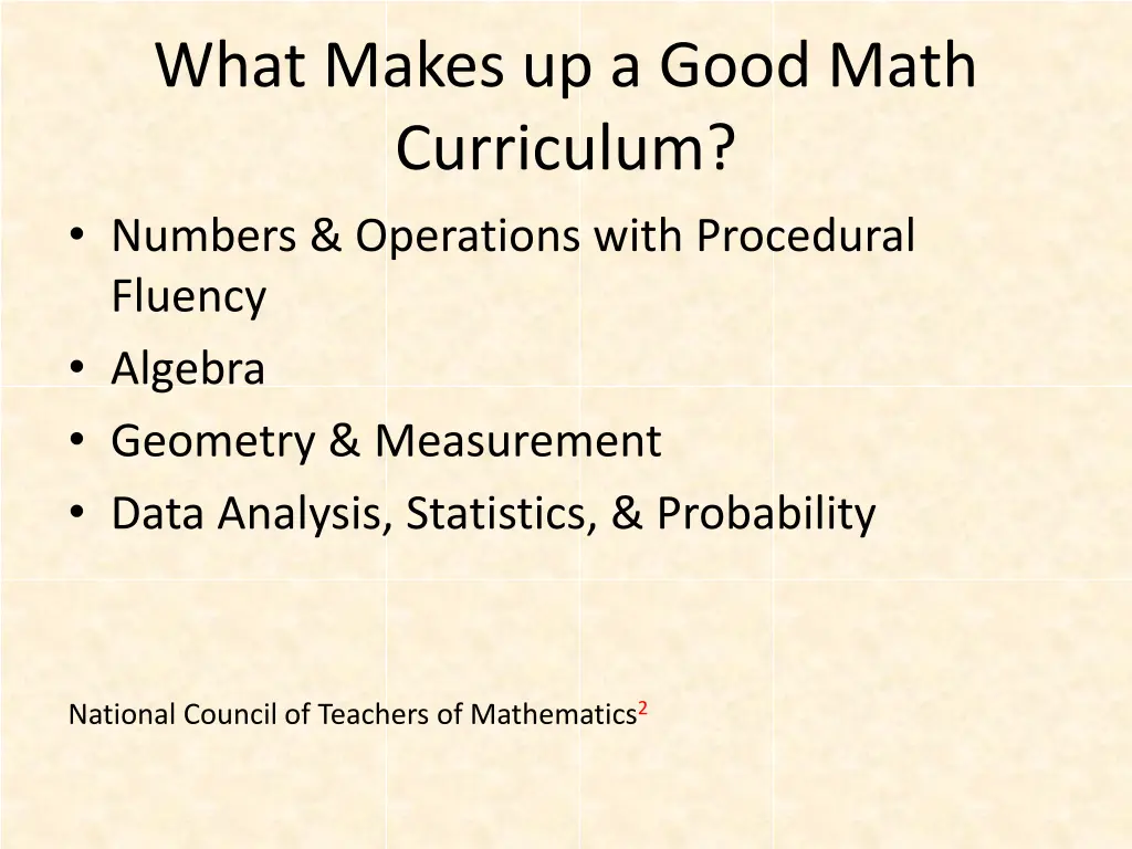 what makes up a good math curriculum numbers