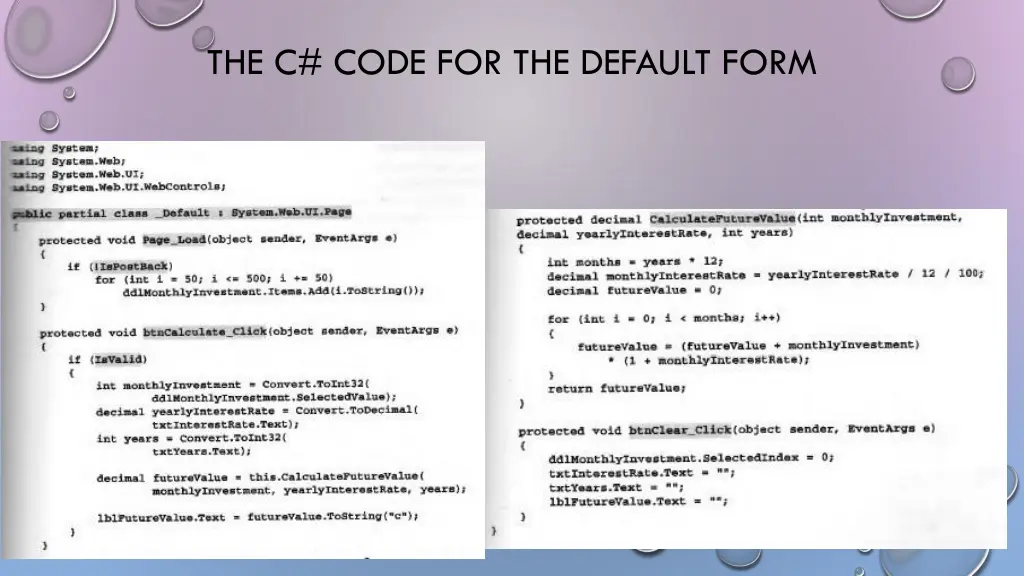 the c code for the default form