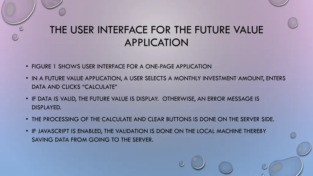 the user interface for the future value