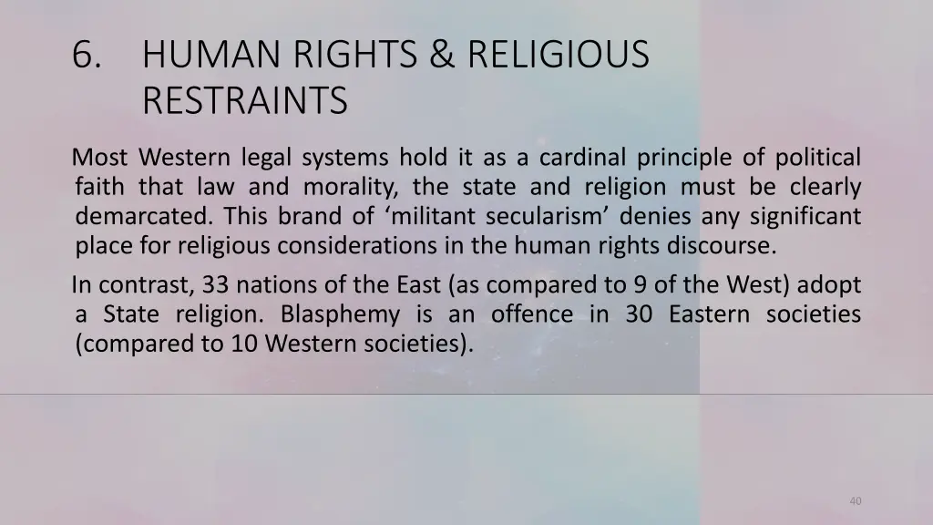 6 human rights religious restraints