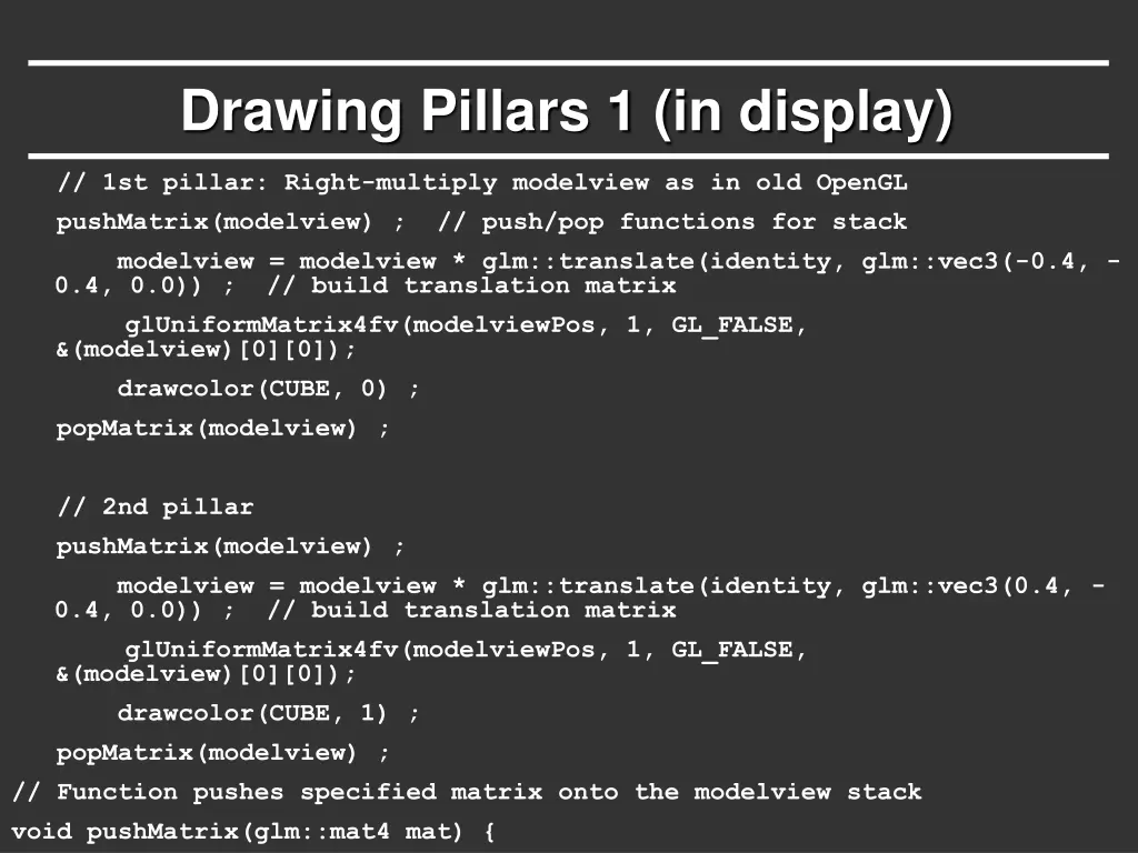 drawing pillars 1 in display