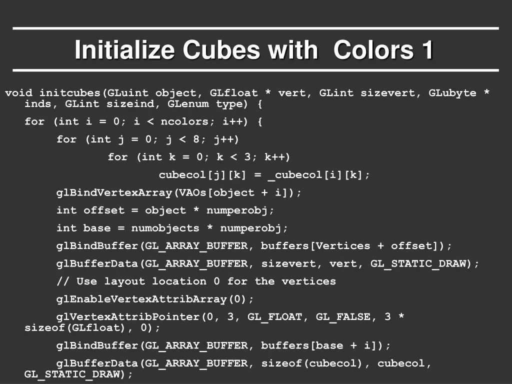 initialize cubes with colors 1