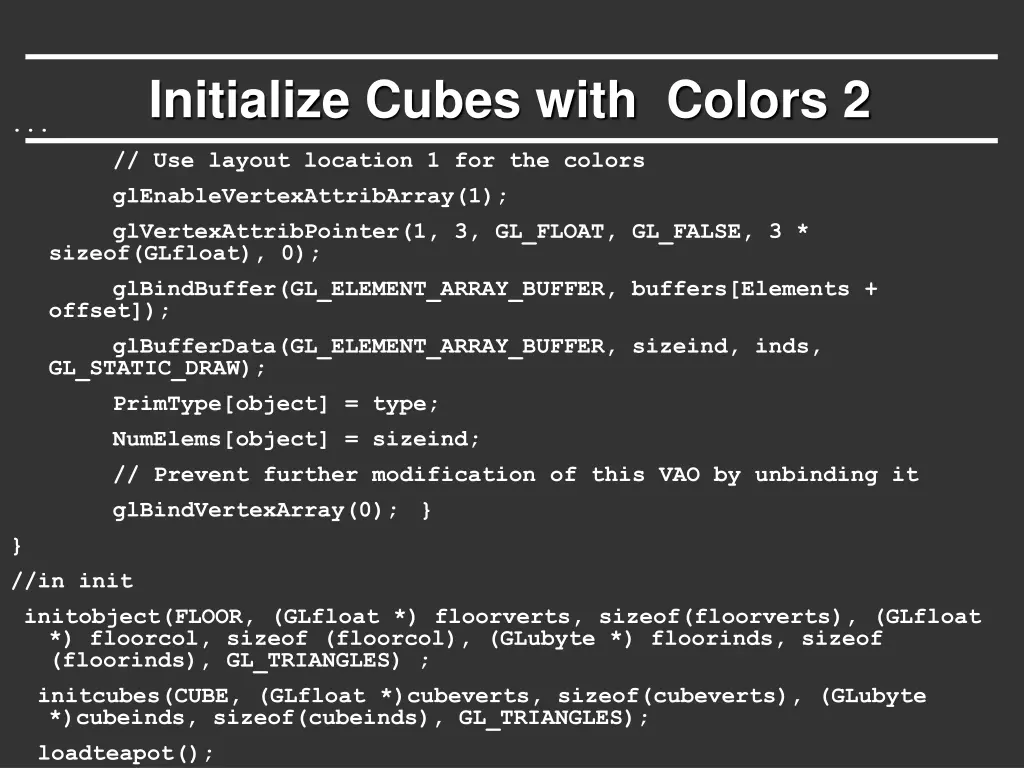 initialize cubes with colors 2
