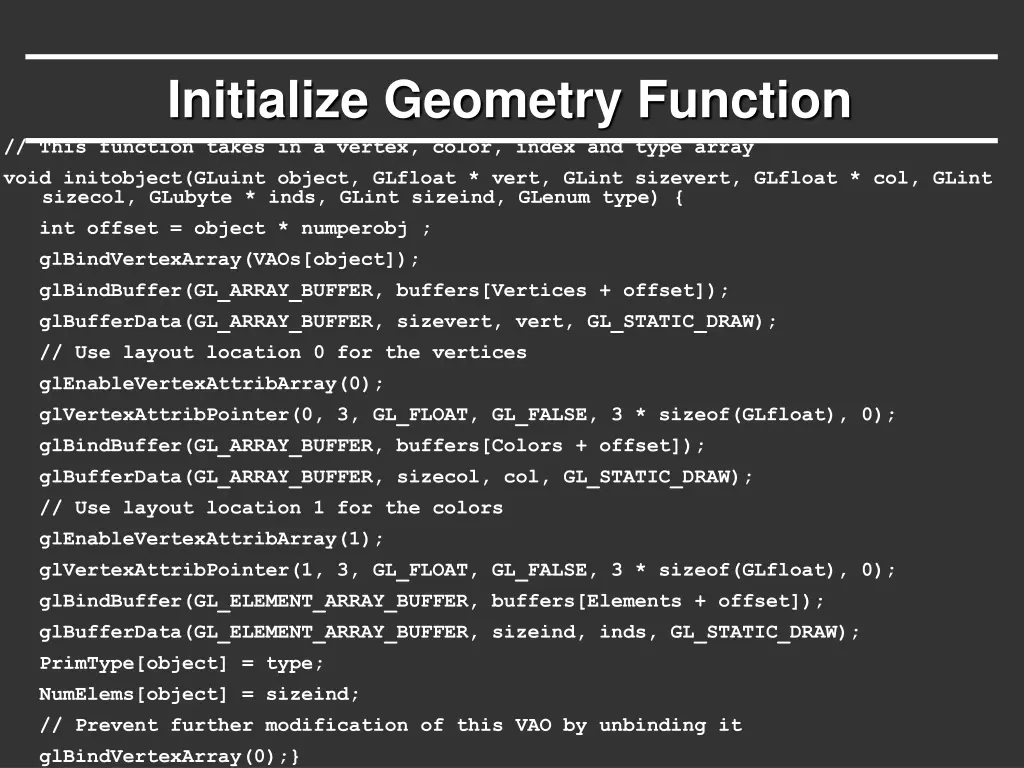 initialize geometry function this function takes