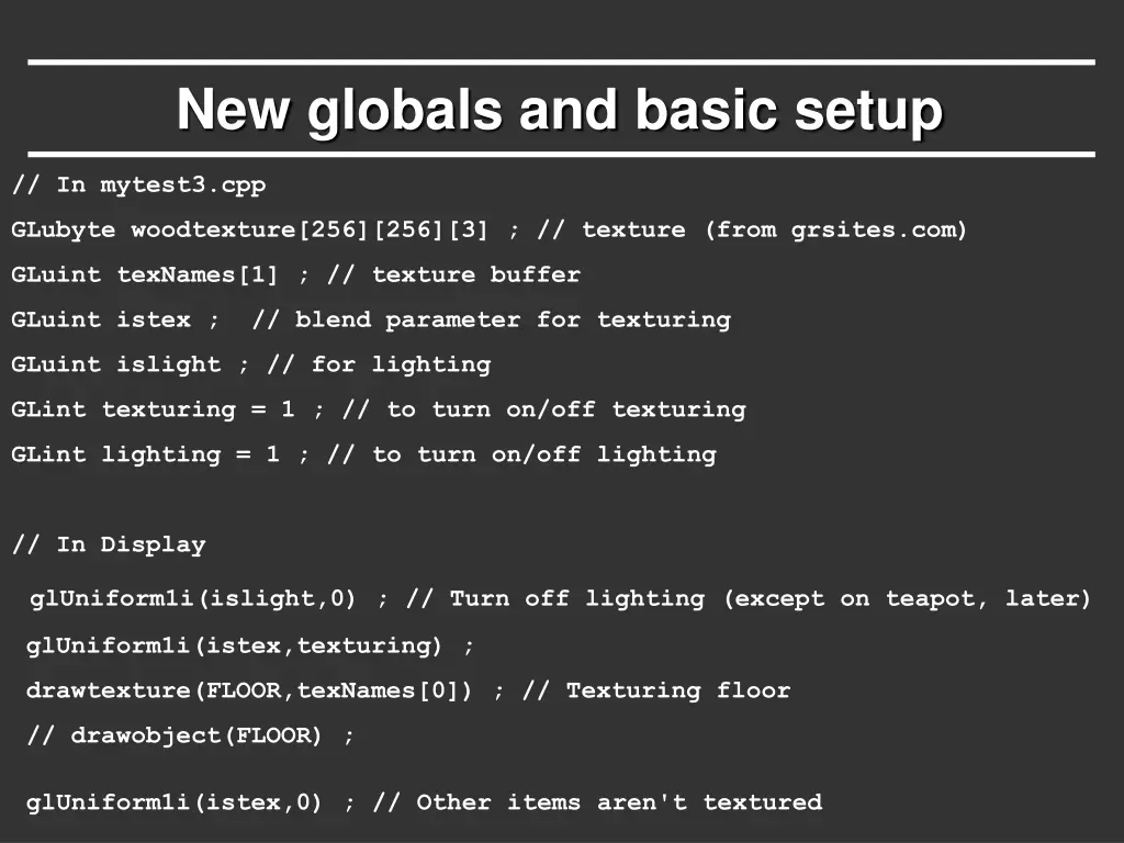 new globals and basic setup