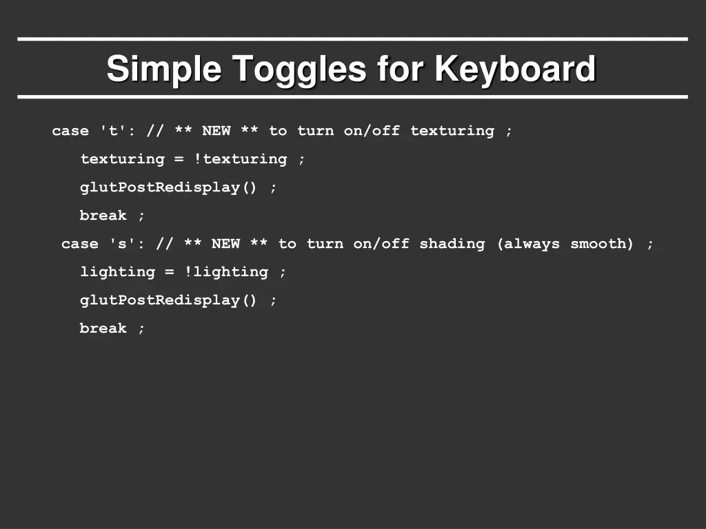 simple toggles for keyboard