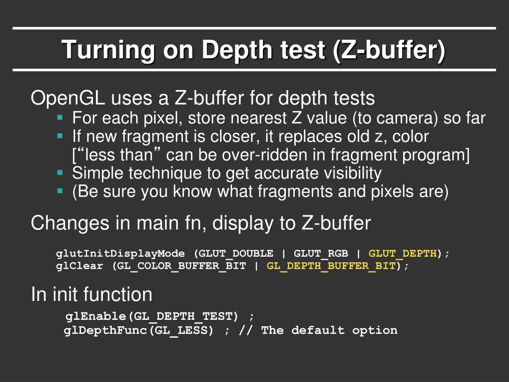 turning on depth test z buffer