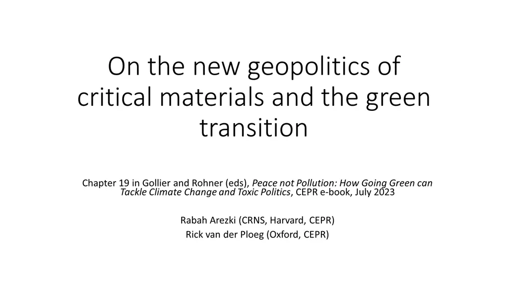 on the new geopolitics of critical materials