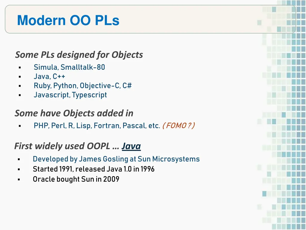 modern oo pls