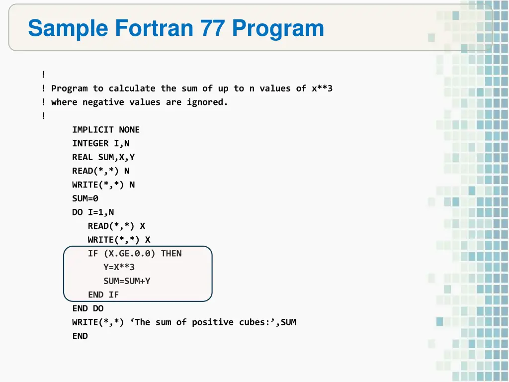 sample fortran 77 program