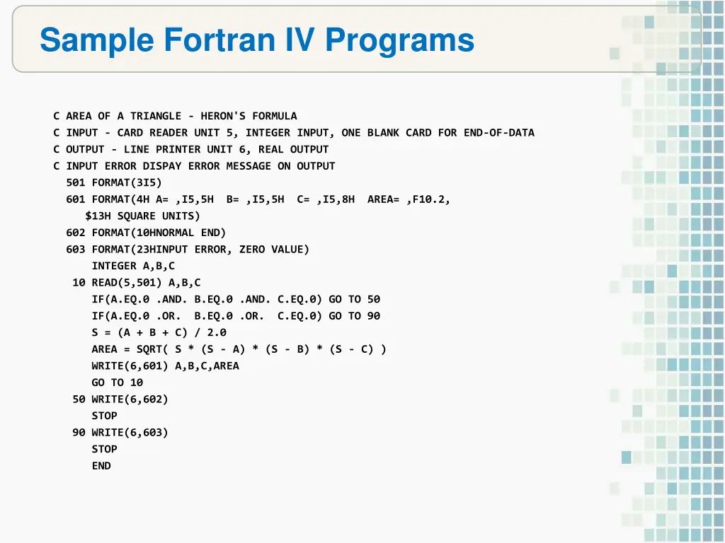 sample fortran iv programs