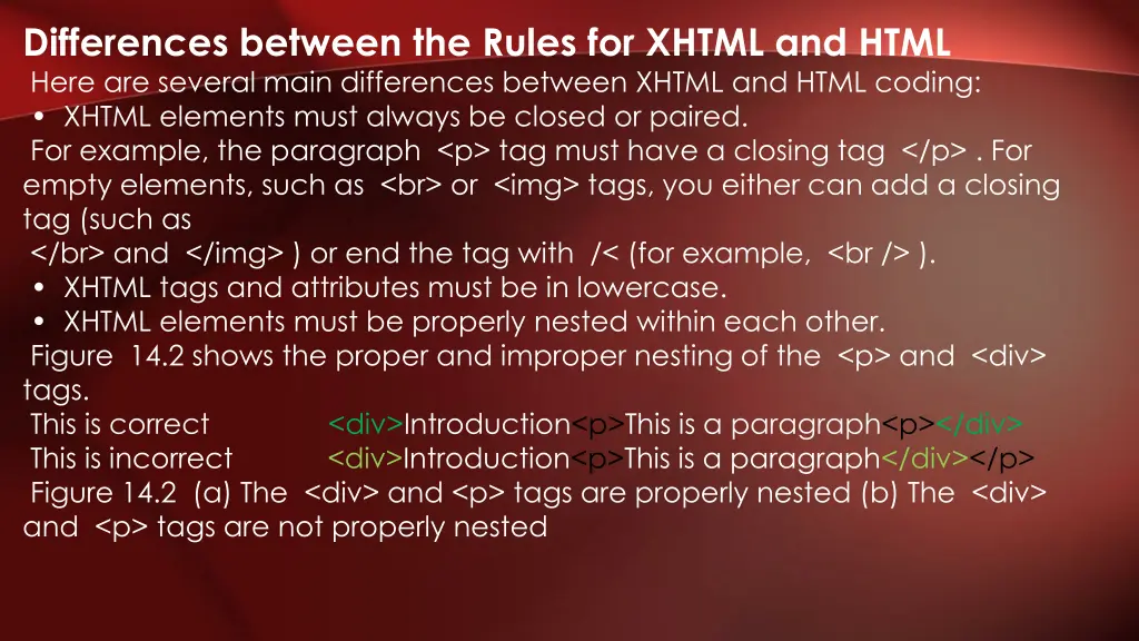 differences between the rules for xhtml and html