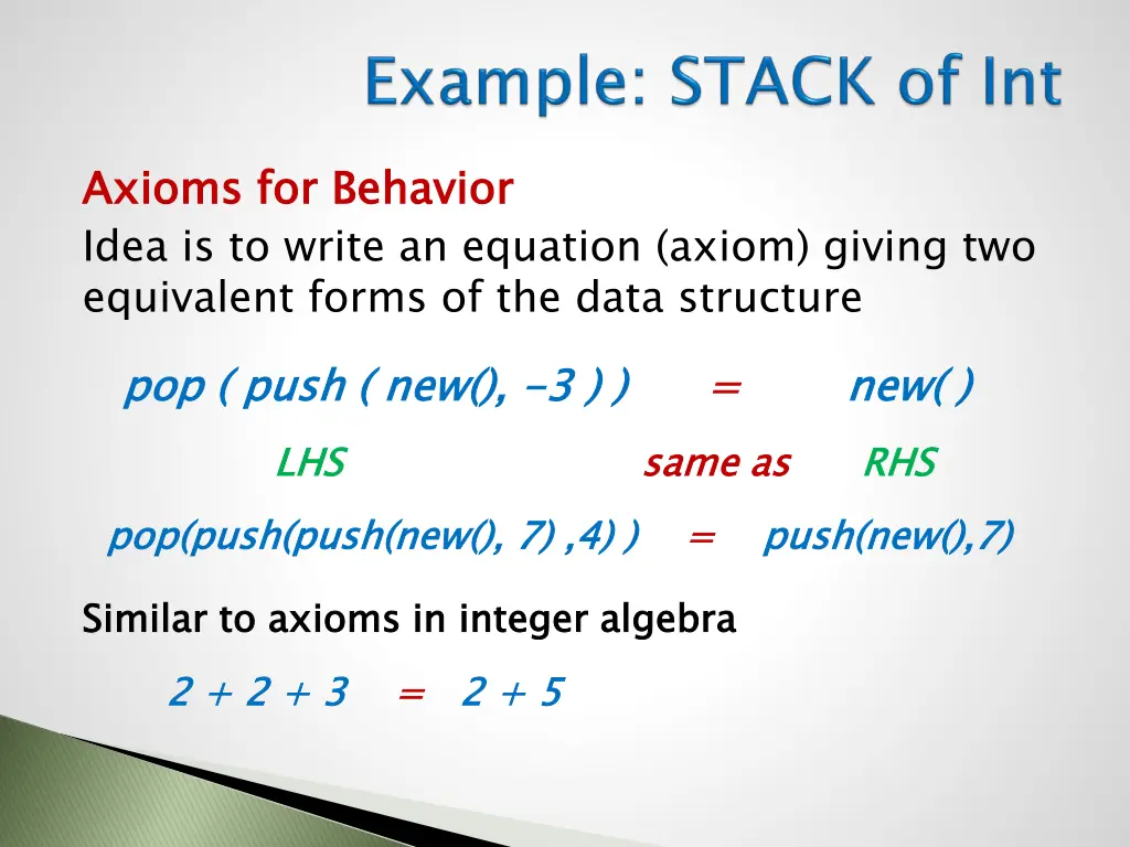 axioms for behavior idea is to write an equation