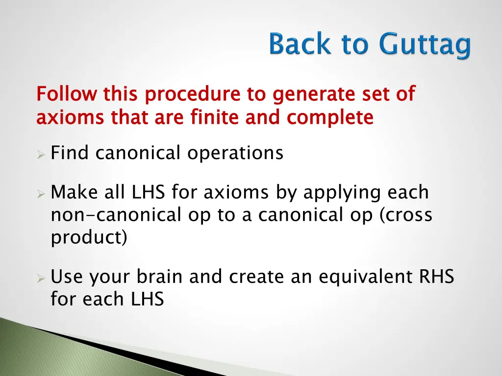 follow this procedure to generate set of axioms