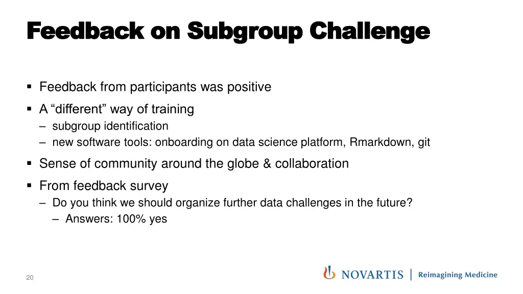 feedback on subgroup challenge feedback
