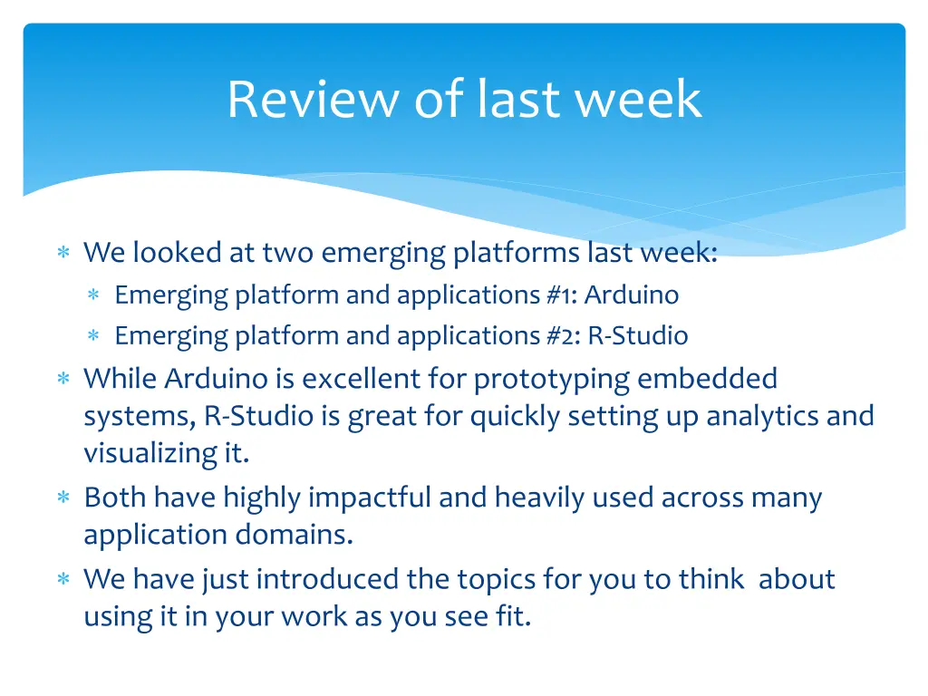 review of last week