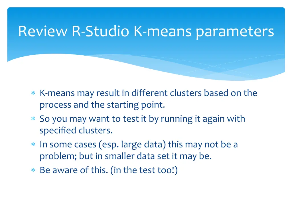 review r studio k means parameters