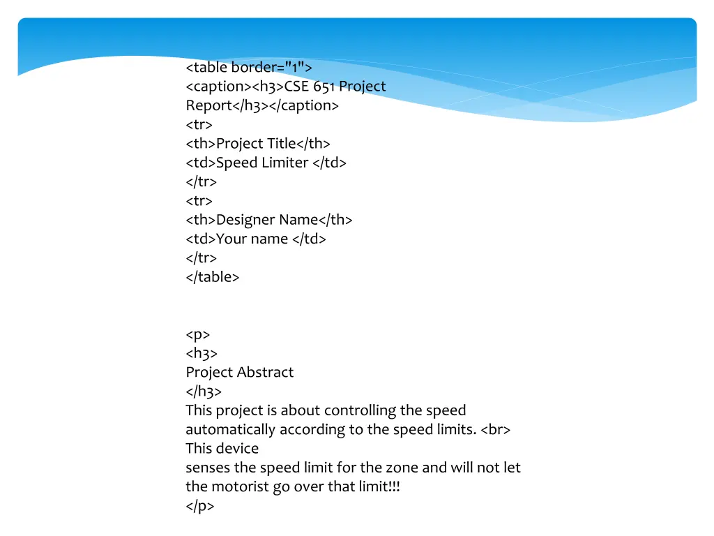 table border 1 caption h3 cse 651 project report