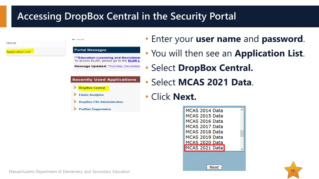 accessing dropbox central in the security portal