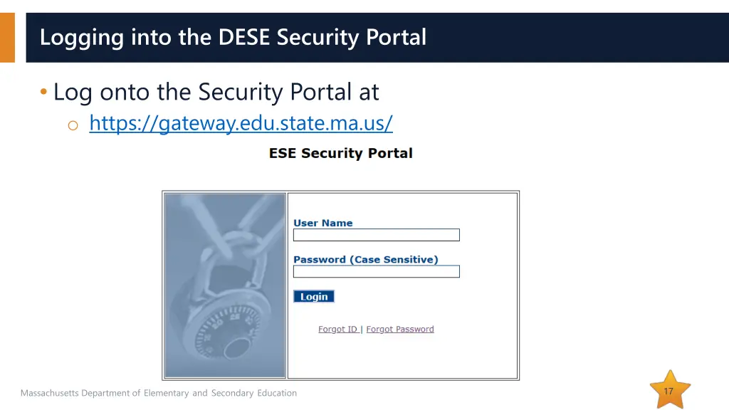 logging into the dese security portal