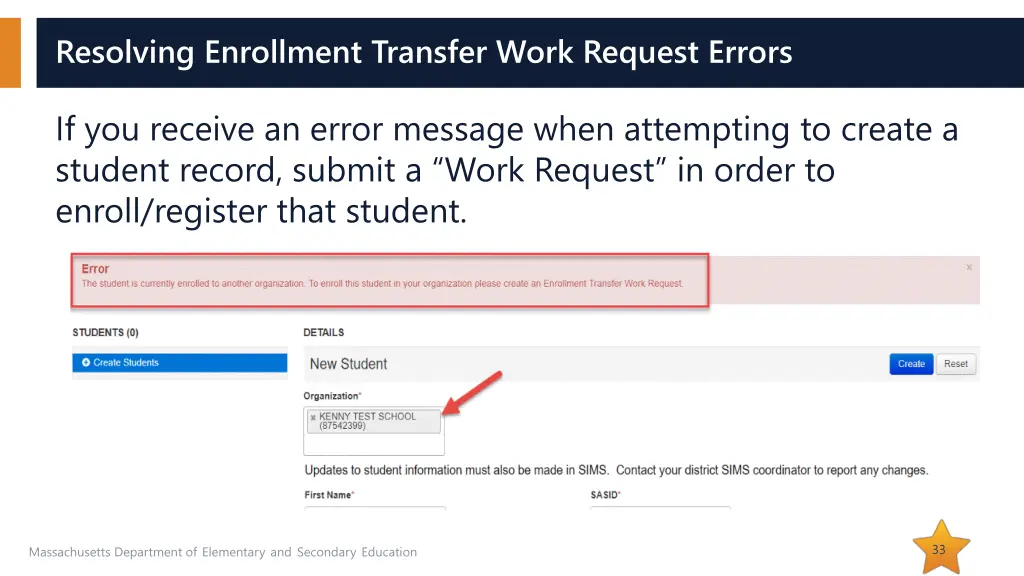 resolving enrollment transfer work request errors