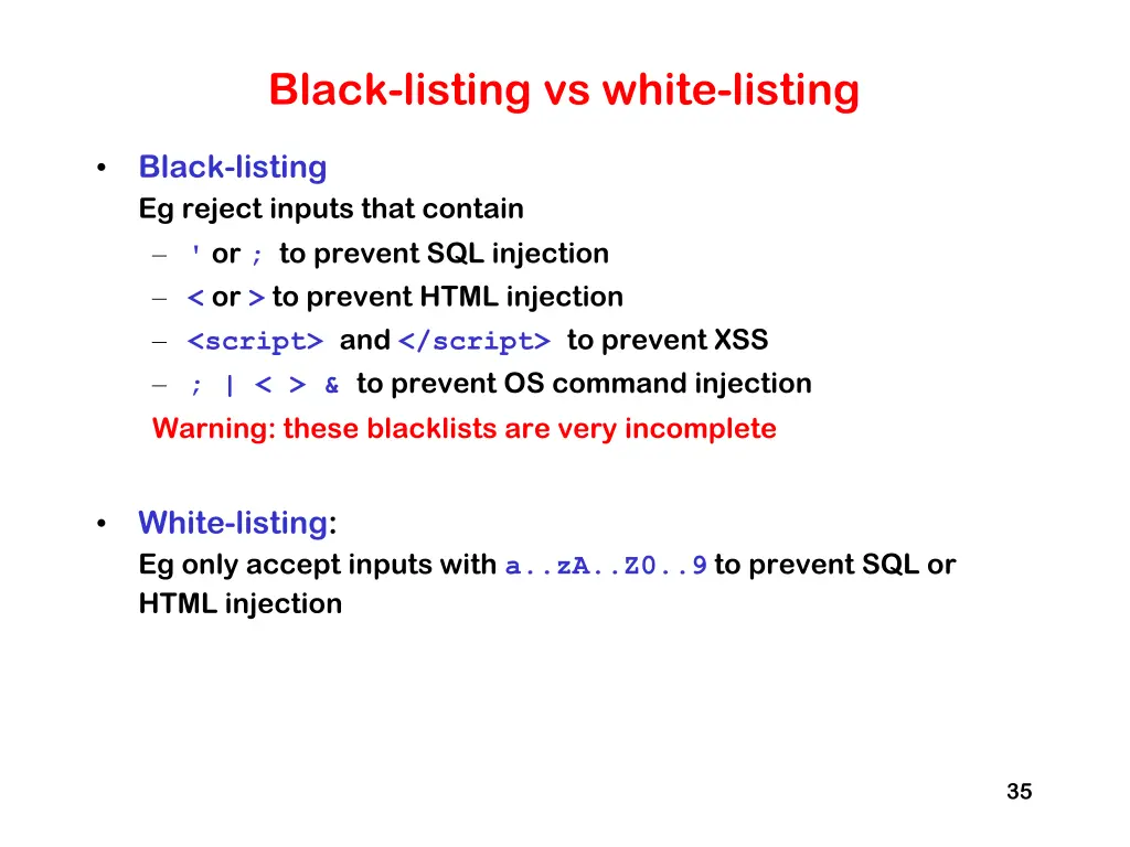 black listing vs white listing