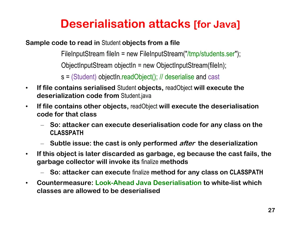 deserialisation attacks for java