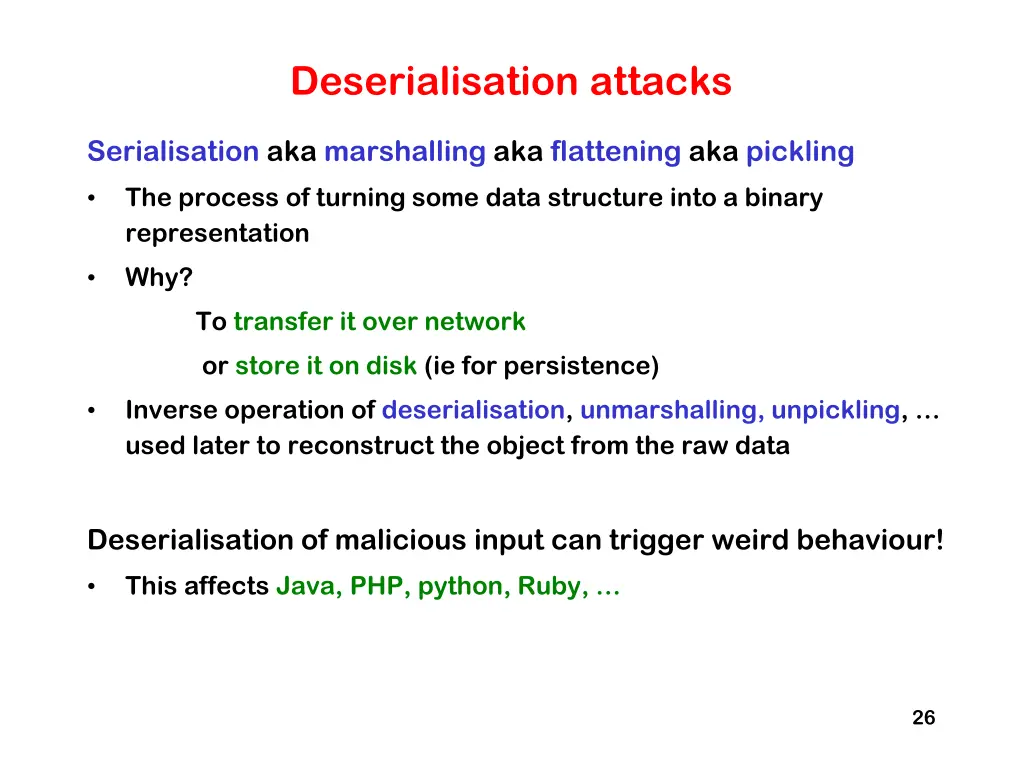 deserialisation attacks