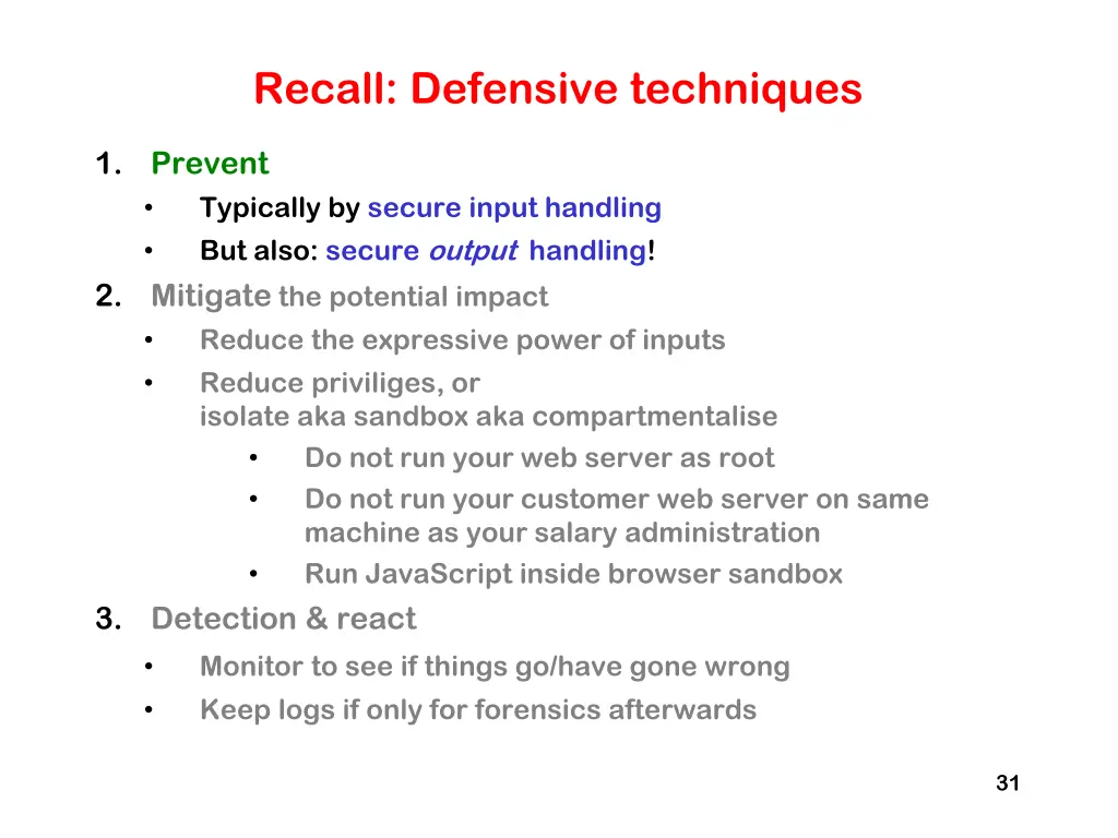 recall defensive techniques