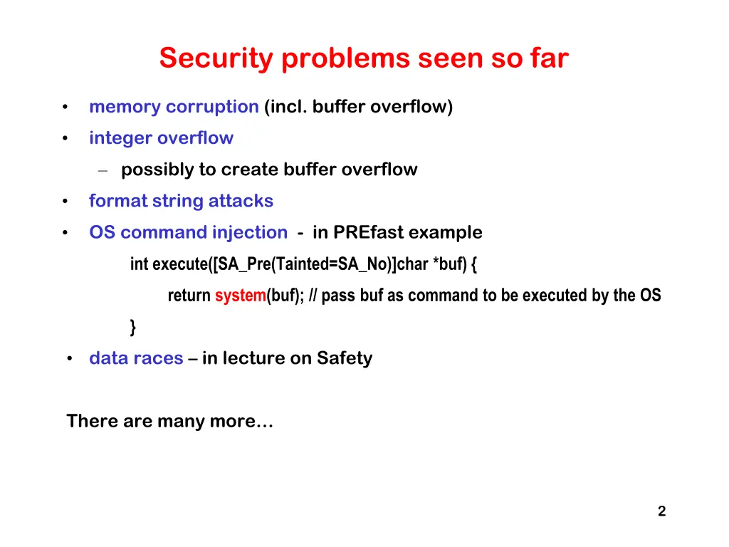 security problems seen so far