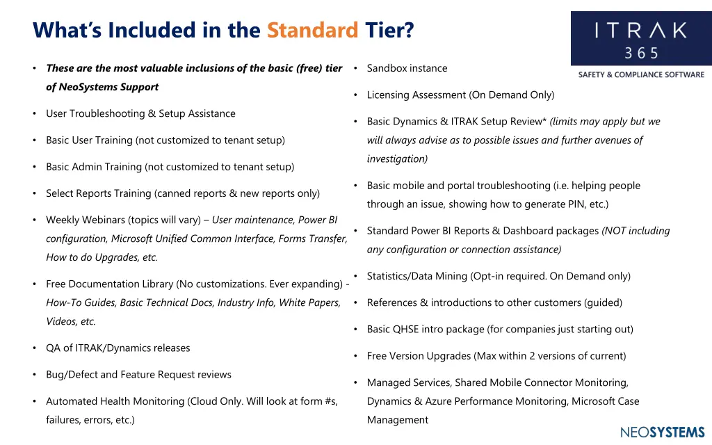 what s included in the standard tier