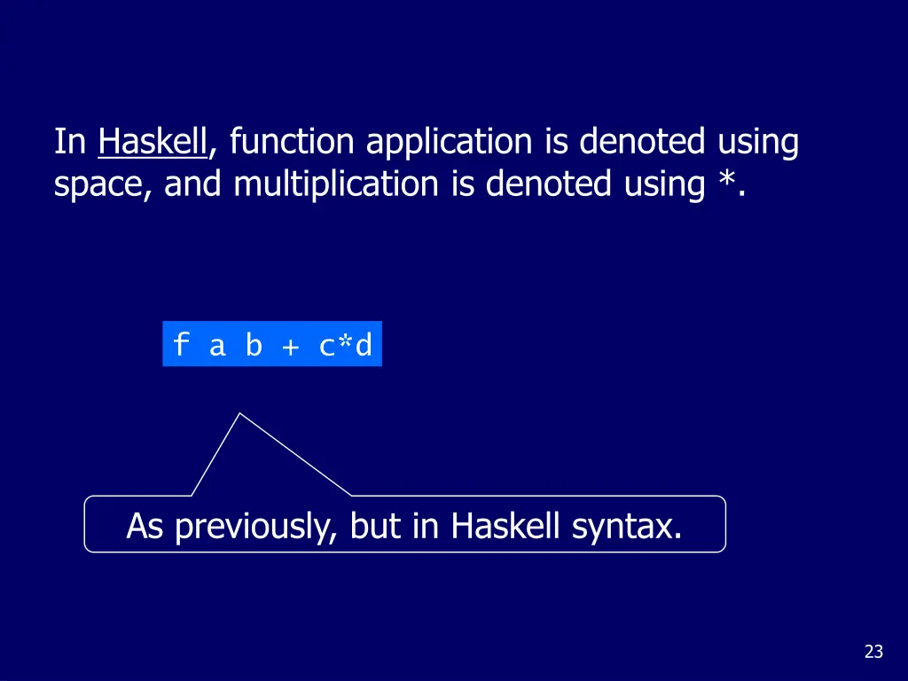 in haskell function application is denoted using