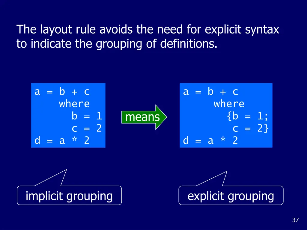 the layout rule avoids the need for explicit