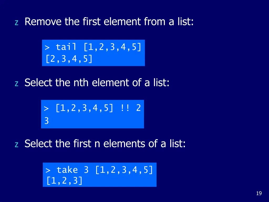 z remove the first element from a list