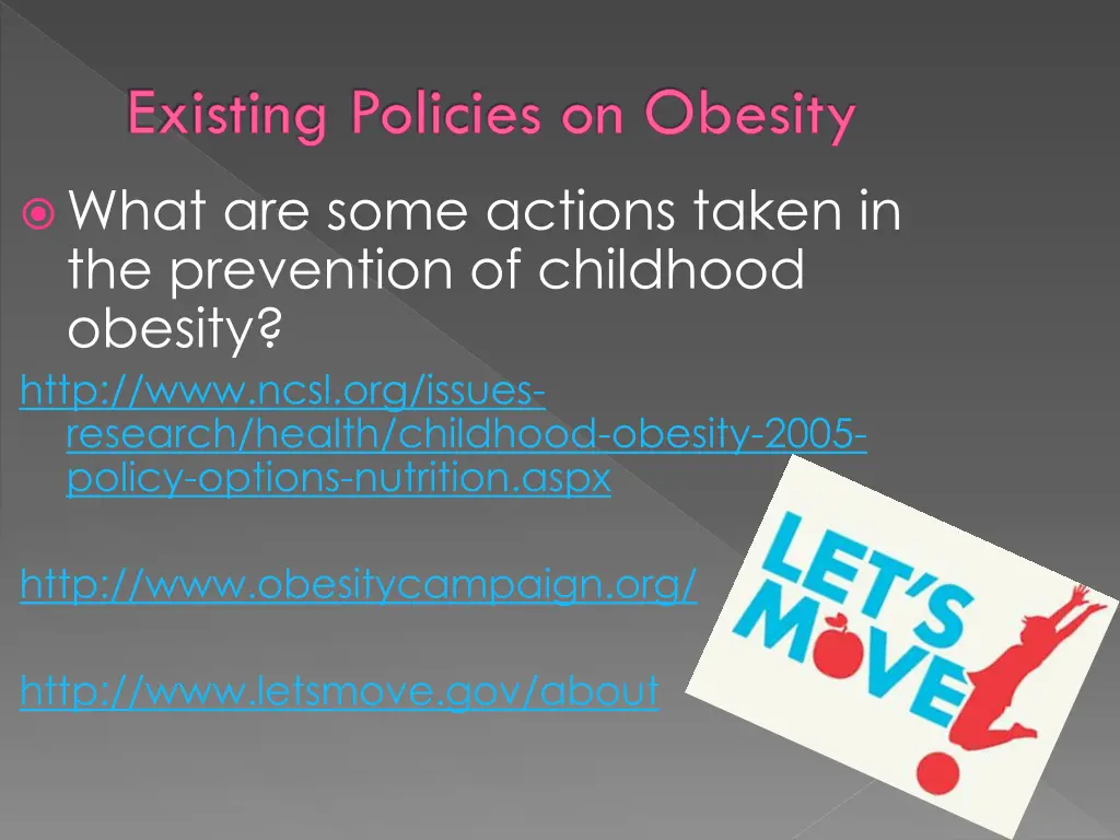 existing policies on obesity