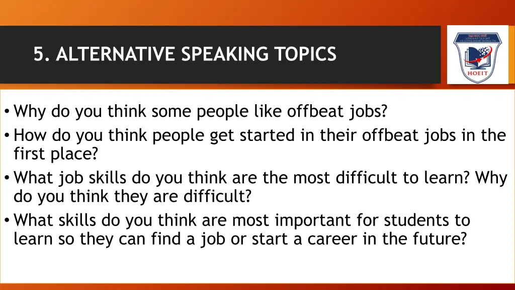 5 alternative speaking topics