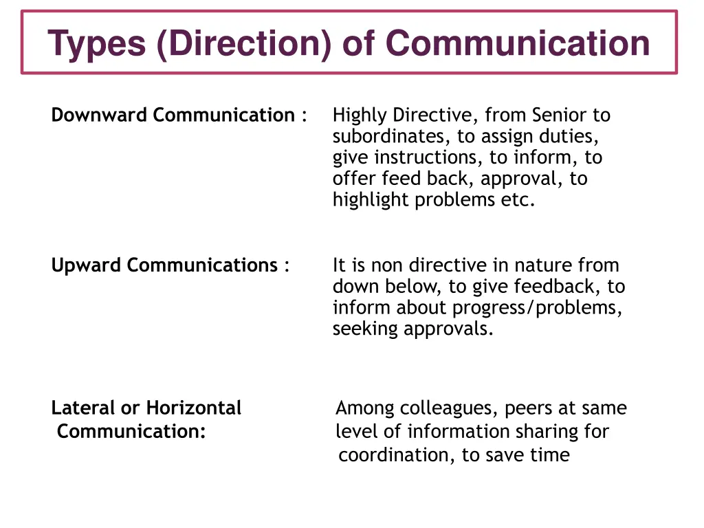 types direction of communication