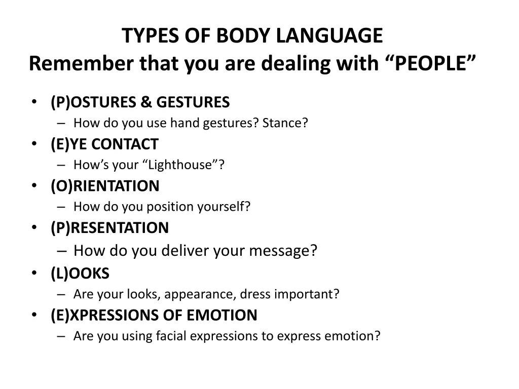 types of body language remember that