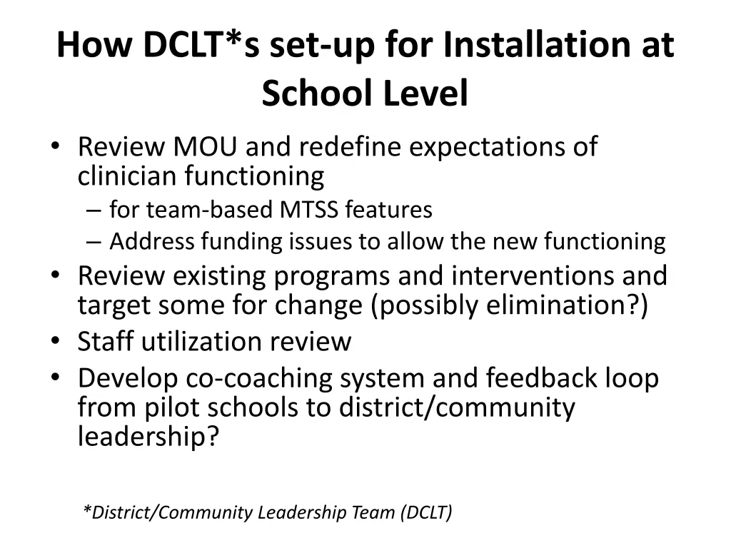 how dclt s set up for installation at school